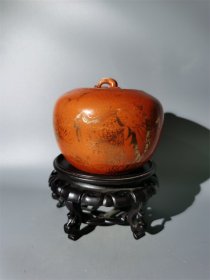 光绪矾红描金松鹤延年苹果罐