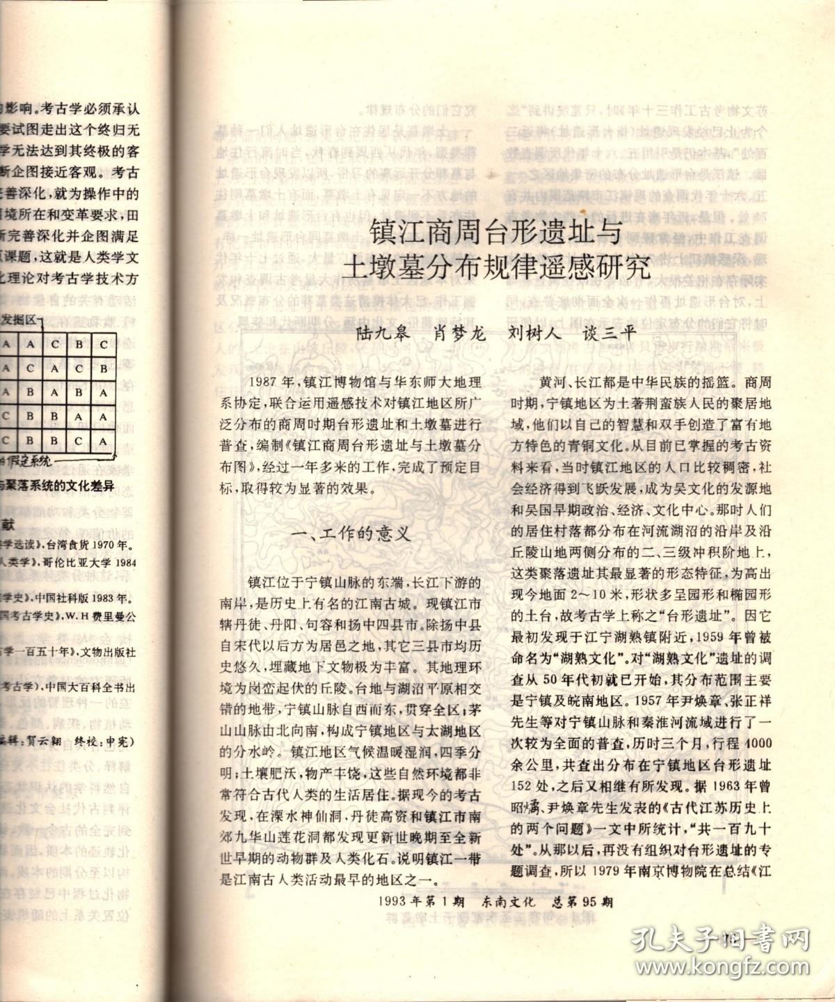 东南文化＿“瑶蛊”的哲学思想与《周易》之学；建国以来《同易》研究回顾；广东秦汉时期建筑遗址初探；连云港地区士墩石室遗存时代性质新考；新安江流域发现良渚文化玉器；浙江湖州窑墩头古墓清理简报；镇江商周台形遗址与土墩墓分布规律遥感研究；考古勘察中的钻探技术概说；宁绍平原良渚文化初探；良渚治玉的社会性问题初探；试论江西筑卫城和营盘里土城的年代；春秋“子荡”楚器考；徐州琵琶山二号汉墓发掘简报；论劳动号子；