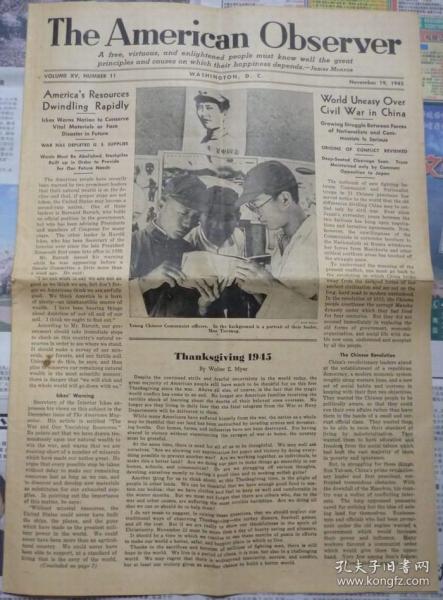 【报刊集藏，民国，毛泽东，红军，蒋介石】The American Observer（《美国观察家报》）1945-11-19[s1P0829]