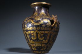 旧藏 青铜器措金银工艺双兽元罍