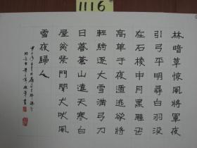 【8—1116】 黄亮伟（自幼酷爱书画艺术历50余年研习不辍书画浸润了关山月、黎雄才、麦华三、启功等大师的痕迹，而又自成一格。现为肇庆书美协会员又是中国著名书画艺术大师黄幻吾的侄 ）《古今名人诗句——林暗草惊风...》硬笔书法 保证手写 源于书画艺术家本人 硬纸（卡纸）长54X宽38（CM）品相如图 未裱