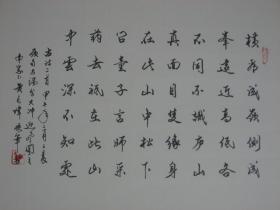 【8一1196】 黄亮伟（五十余载临池不辍，画中见笔见韵见拙而又自成一格，现为肇庆书美协会员 ）《古今名人诗五首》保证手工书写 保真 品相如图 硬纸（卡纸）长30X宽42X5（CM）未裱