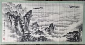 吴广泉弟子，黄山画派著名画家陈连生乙亥年（1995年）作品《黄山云海》，原装原裱！