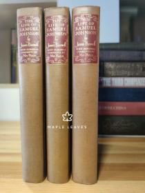 1938年 约翰逊传 The Life of Samuel Johnson. Three Volumes   The Limited Editions Club 限量1500套 本套书编号1374 第二卷封面和内页连接处有开裂，见图