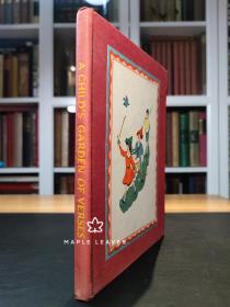 A child's garden of verses 儿童诗园 斯蒂文森 Heritage Press 1944年 磨损、压痕见图，贴有Karen Carlson的书票及其签名，封面有明显折痕，内页有折痕，后内衬页有小裂口