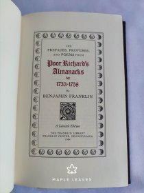 限量版 Poor Richard's Almanacks for 1733-1758 美国国父本杰明富兰克林 穷理查年鉴 Franklin Library  瑕疵见图 有些压痕