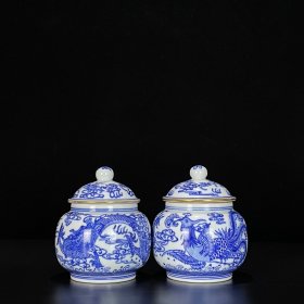 清雍正青花描金龙凤纹茶叶罐 9.5x12厘米