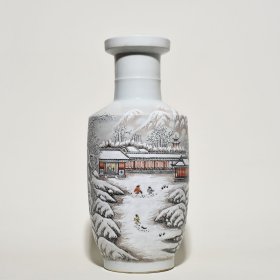 民国雪景人物纹棒槌瓶43*18厘米