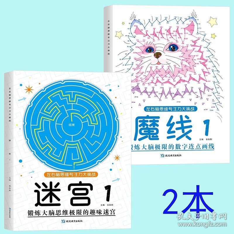 正版全新【2】魔线①+迷宫① 魔线迷宫左右脑思维专注力训练大挑战迷宫1/2魔线1/2适合3-10岁儿童魔线数字连线益智游戏儿童数字画本全脑开发思维拓展训练趣味书