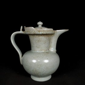 汝窑天青釉包金僧帽壶 尺寸高20.5CM直径20CM