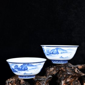 清雍正青花山水纹宫式碗 高5.4径12.2厘米