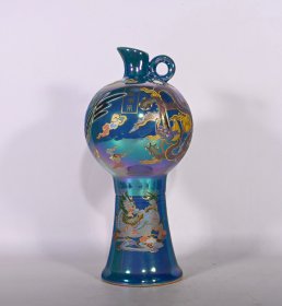 定窑易定款七彩麒麟龙纹夜光瓶，高27×13.5厘米