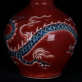 元祭红釉青花釉里红龙凤纹葫芦瓶
高48cm               直径27cm