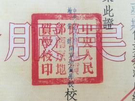 少见——1954年中央人民政府地质部南京地质学校  毕业证书 （党委书记、校长 周道 签发——后为成都理工大学创建人。南京地质学校创建于1950年10月1日，前身是华东军区测绘学校，是在华东军区暨第三野战军司令部测量大队的基础上建立起来的。2000年并入东南大学。）