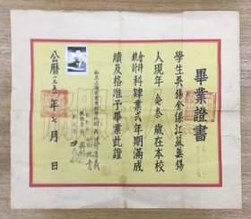 上海教育资料——1951年私立上海商业专科学校 毕业证书