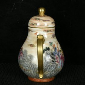 清乾隆珐琅彩描金十八罗汉纹壶子 高17厘米X16厘米X11厘米 价4000