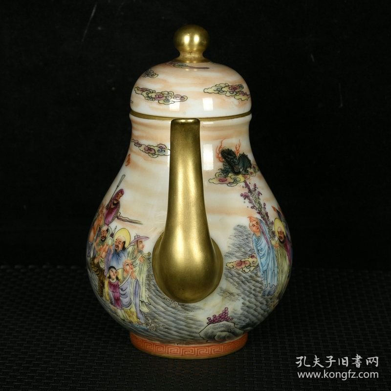 清乾隆珐琅彩描金十八罗汉纹壶子 高17厘米X16厘米X11厘米 价4000
