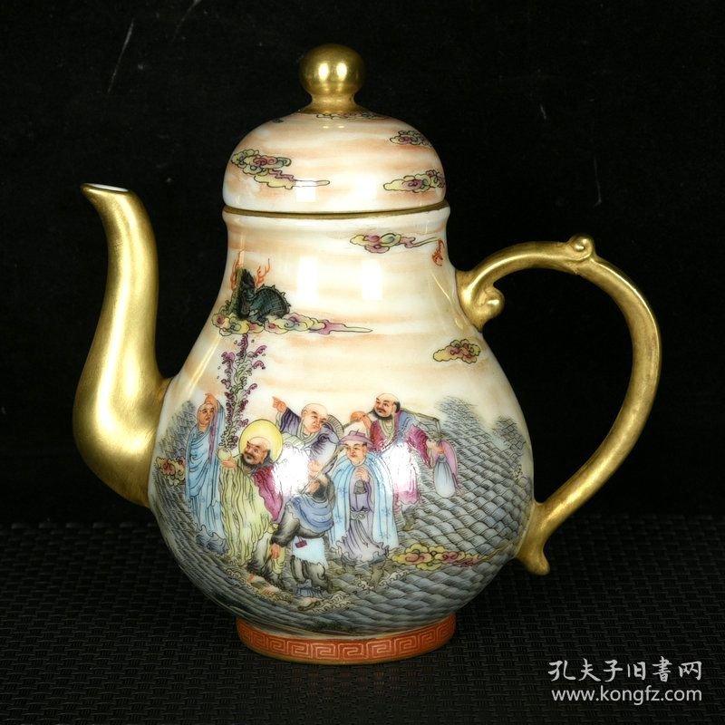 清乾隆珐琅彩描金十八罗汉纹壶子 高17厘米X16厘米X11厘米 价4000