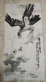 武汉著名老画家彭祖华国画旧作一幅《鹰击长空》甲子年仲夏（1984年）