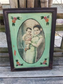 民国时期印刷的母子图玻璃镜画