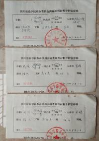 1970年四川音乐学院革命委员会介绍信存根（3份）