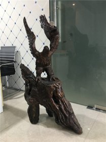 乌木纯手工雕刻松鹰大展鸿图摆件