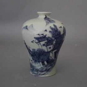 陶瓷同治青花江南水乡梅瓶瓷器