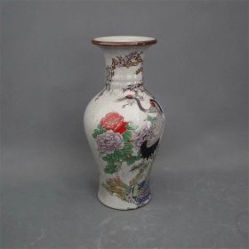 陶瓷乾隆粉彩福寿鹤图花瓶瓷器
