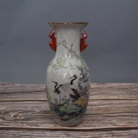 陶瓷乾隆粉彩松鹤迎春图花瓶瓷器
