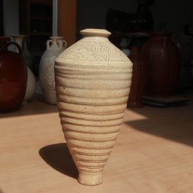 宋代 介休窑 弦纹斗笠瓶 老窑瓷器陶瓷 古董文玩