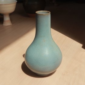 明代 钧窑天蓝釉 长颈瓶 文房案头小摆件 老窑瓷器陶瓷 古董文玩