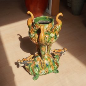 三彩瓷 龙龟朱雀纹香炉 老窑瓷器陶瓷 古董文玩