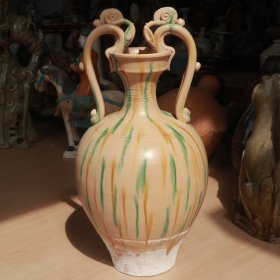 唐三彩巩县窑 双龙瓶 老窑瓷器陶瓷 古董文玩
