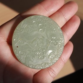 清代 蝙蝠祥云福寿纹玉佩 和田玉 古玉老玉器玉石 古董文玩