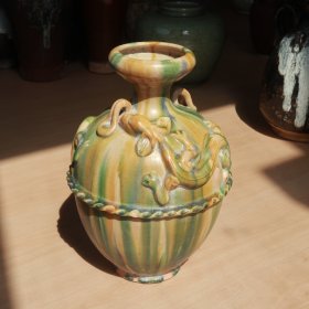 年份不知 唐三彩龙纹瓶 老窑瓷器陶瓷 古董文玩