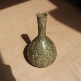 耀州窑青瓷 龙纹长颈瓶 老窑瓷器陶瓷 古董文玩