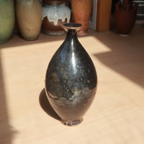 耀州窑 黑釉玉壶春瓶 老窑瓷器陶瓷 古董文玩