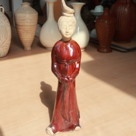唐代 红釉 仕女人物俑 老窑瓷器陶瓷 古董文玩