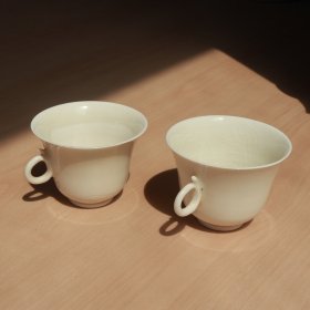 隋白瓷 带柄茶杯 2个 大小略有差异 老窑瓷器陶瓷 古董文玩