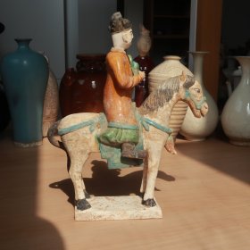 马耳有残 人物头像可分离 明三彩 文官骑马俑 老窑瓷器陶瓷 古董文玩