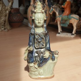 个人看到元明时期 景德镇烧造 青花观音菩萨佛像 老窑瓷器陶瓷 古董文玩