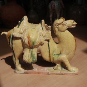 唐代三彩 黄釉骆驼 老窑瓷器陶瓷 古董文玩