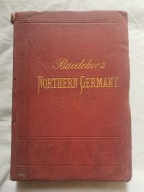 关祖章藏书票（11X7.8cm）：《BAEDEKER'S NORTHERN GERMANY》德国北部游览手册（内有关祖章笔迹/钤印章）【馆藏 外文原版 64开布面精装 1893年出版  内附关祖章藏书票】