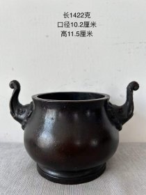 337_大明宣德年制款，圆足象头耳铜香炉一只。