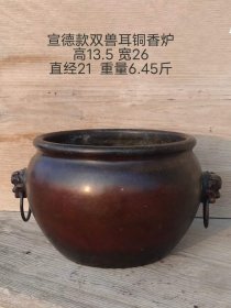 407_乡下旧藏双兽耳铜香炉一个，包浆醇厚温润，古朴雅致，品相一流。