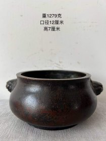 577_大明宣德年制款，圆足兽头耳铜香炉一只。