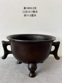 288_三圣堂制款，象腿戟耳铜香炉一只。
