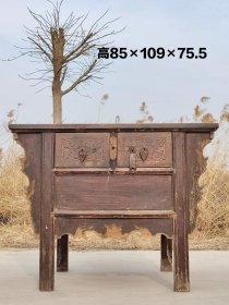 298_旧藏，榆木两屉桌，品相如图。
