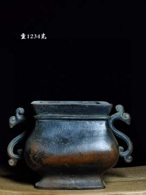 310_宣德年制款，双龙耳铜香炉。