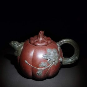 331_汪寅仙款，原矿紫泥南瓜紫砂壶。